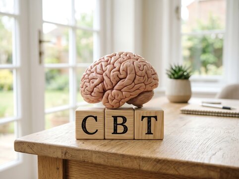 Cognitive Behavioral Therapy Brain Model on Wooden Desk