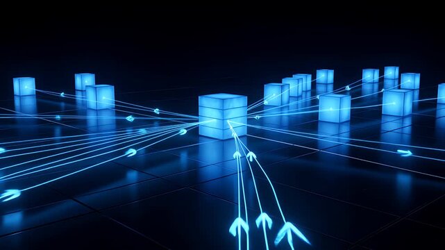 Blockchain technology and digital network for data center, cloud computing and cyber security. Server, futuristic connection and web communication with internet, database and storage system hub