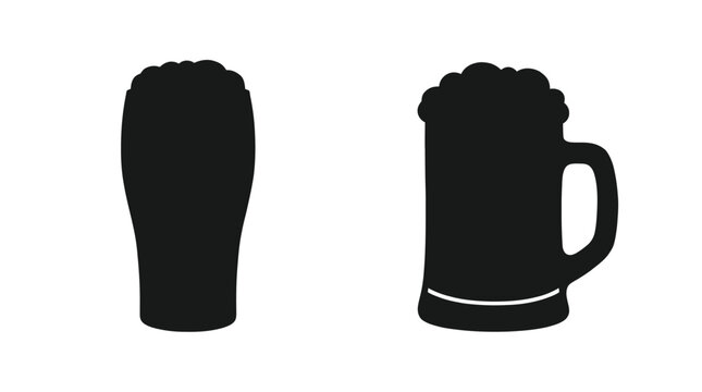 Two beer mugs in silhouette against a white background silhouette