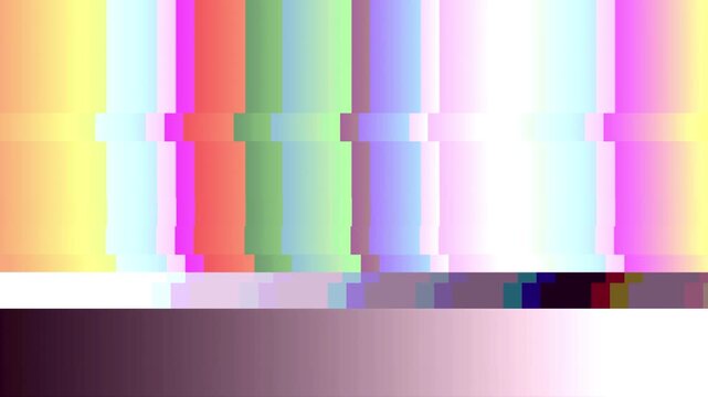 Abstract digital television signal interference with vibrant color bars and static noise creating a glitch art background