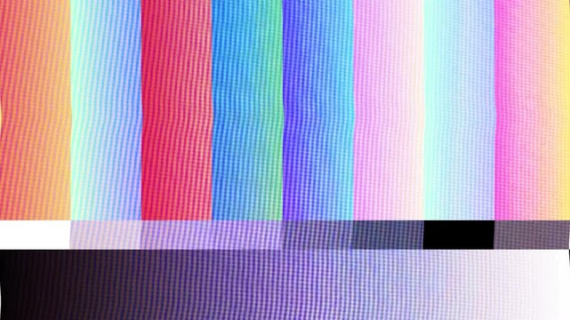 Dynamic visual concept of a broadcast test pattern with vibrant color bars and grayscale for equipment calibration and signal integrity