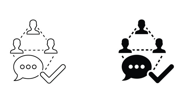 People discussing in group and reaching consensus with checklist icon for team feedback and project approval vector illustration