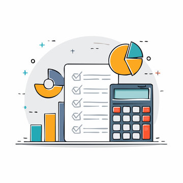 Business finance concept with calculator, charts, and checklist