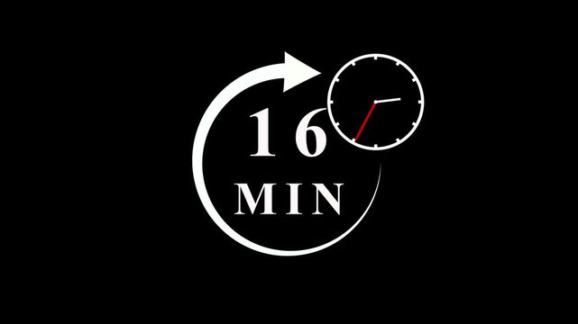 White Number 16 Inside a Circular Arrow Graphic on Black Background sixteen numeral