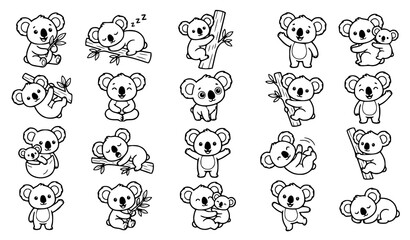 Cute Koala Bear Character Collection with Different Sitting Sleeping and Playing Poses © Keyapayal