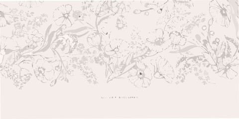 Obraz premium Floral ornament with poppies and leaves sketched vector illustration