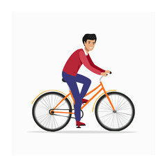 Naklejka premium Man riding an orange bicycle