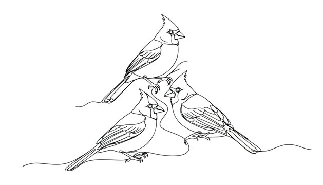 Continuous Simple black line art drawing set of Blue jay bird in a minimalist style on a white background.