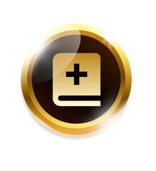 Fototapeta premium Glossy gold book add symbol with metallic round shiny gradient
