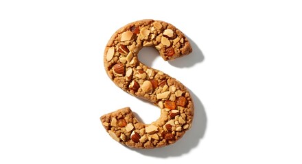 Fototapeta premium Letter s shaped cookie with nuts and dried fruit, isolated on white background