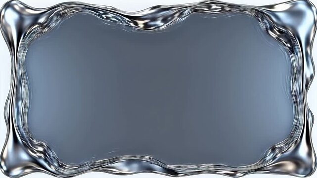 Silver liquid frame with flowing dynamic texture and clean background