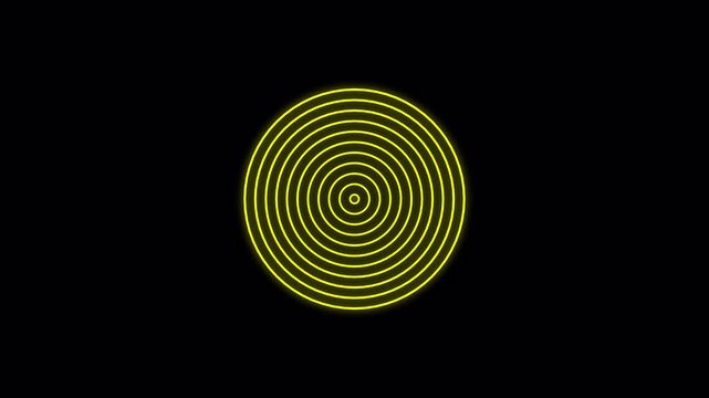 Neon circular radio waves frequency animation on transparent background, radio waves radar signal target rings animated with alpha channel.