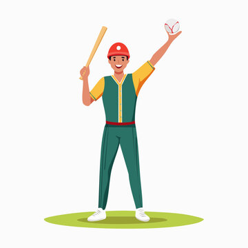 ホームランを喜ぶ野球選手のイラスト