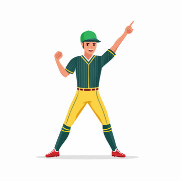 ホームランを喜ぶ野球選手のイラスト