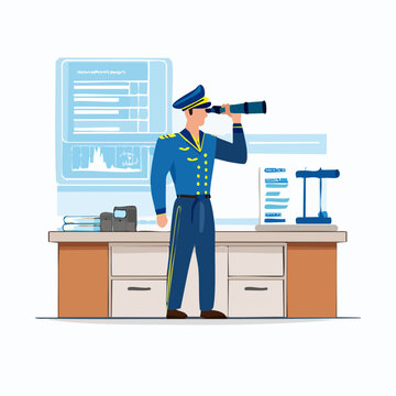 双眼鏡を覗く男性航海士のイラスト
