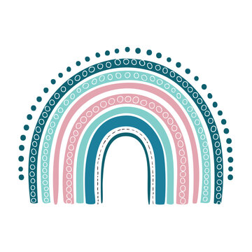 Boho rainbow illustration with pastel colors and dotted border
