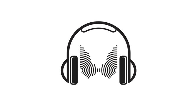 Headphones with sound waves emitting.