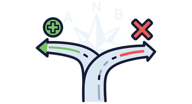 A diverging path illustrates a choice between positive and negative outcomes