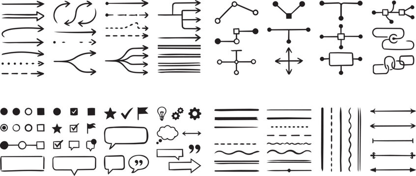 Infographic design elements kit with thin line arrows flowcharts dividers and speech bubbles