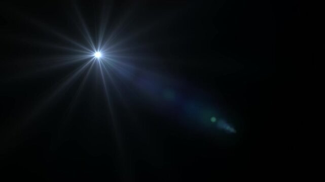 Optical flare with light rays on black background alpha chenel. shine light lens flares flickering animation overlays. white light star burst, abstract glow lens flare background.4 k animation video.