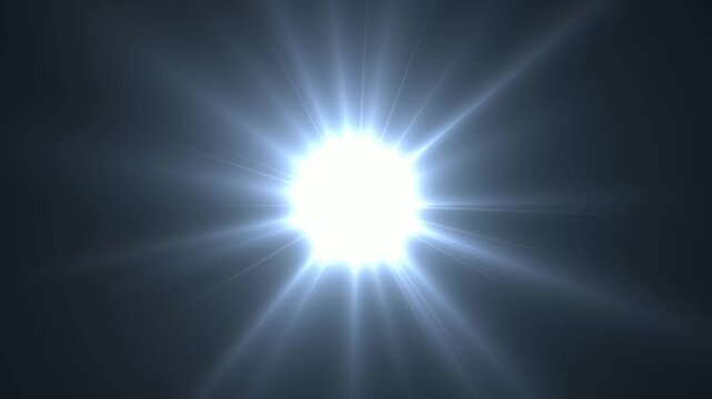 Optical flare with light rays on black background alpha chenel. shine light lens flares flickering animation overlays. white light star burst, abstract glow lens flare background.4 k animation video.