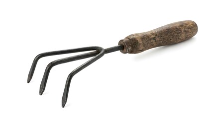 Obraz premium A rusty garden fork lies on a plain surface.