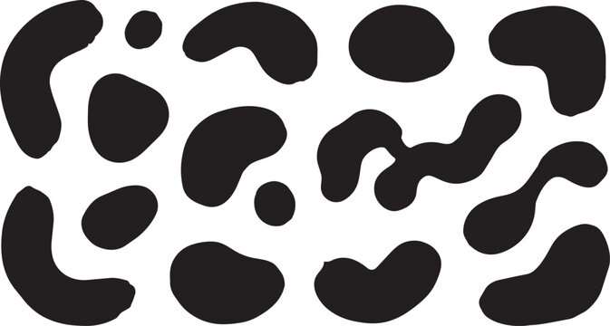 Abstract black organic blob shapes resembling jaguar leopard print pattern on white background