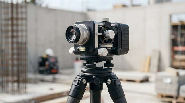 Professional Precision Laser Leveling Instrument on Tripod at Concrete Construction Site