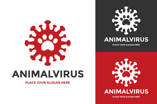 Animal virus logo design. Paw print inside a virus cell vector illustration. Ideal for veterinary clinic, pet healthcare, animal disease research, or biological science.