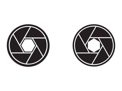 Camera shutter icons with aperture blades and hexagonal shapes  photography symbols