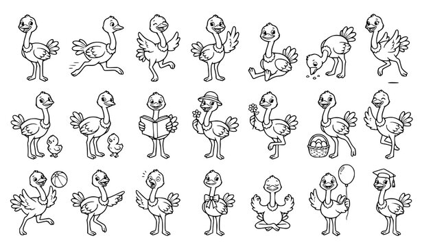 Cartoon Monkey Character Poses Outline Vector Collection
