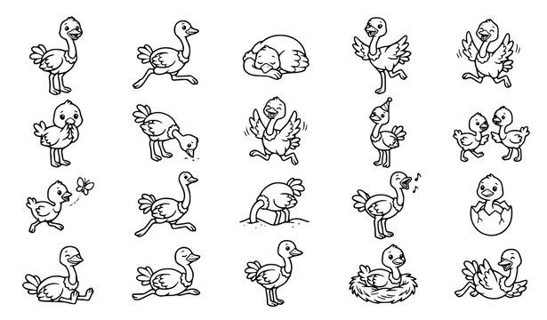 Cute Monkey Activity Doodle Characters Vector Set