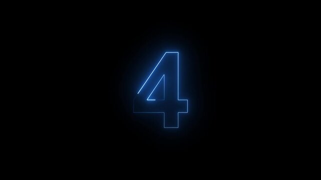 Glowing Neon Number 4 Countdown on Dark Background with Electric Light Effect