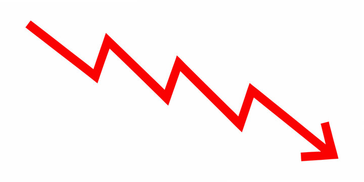 Red jagged arrow pointing down on a white background