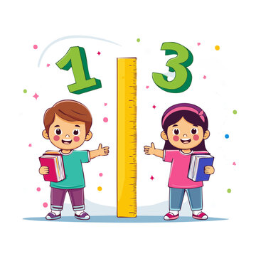 Children learning and growing with a ruler and books