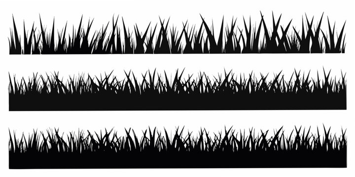 Grass Blade Silhouettes Three Variations On White Background