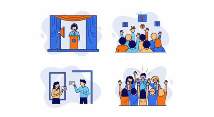 Fototapeta premium Public speaking success training audience questions networking event business talk conference presentation seminar workshop speaker podium stage result