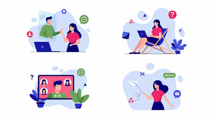 Fototapeta premium Flat vector icon set for home work web team call and link app now new