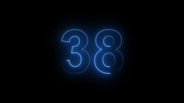 Glowing Neon Number 38 Countdown on Dark Background with Electric Light Effect