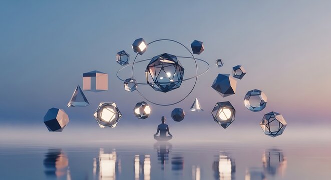 3D rendered illustration of a futuristic cityscape with flying vehicles.