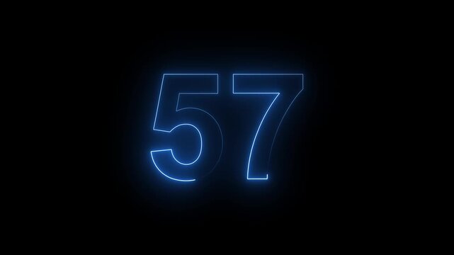 Glowing Neon Number 57 Countdown on Dark Background with Electric Light Effect