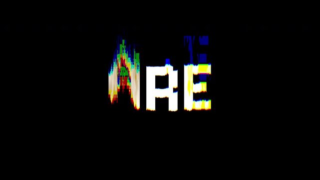 Are you ready text animation with extreme digital glitch vertical pixel sorting and rgb chromatic aberration on transparent background