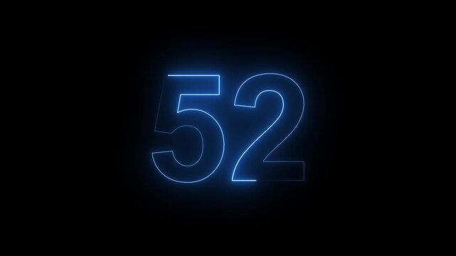 Glowing Neon Number 52 Countdown on Dark Background with Electric Light Effect