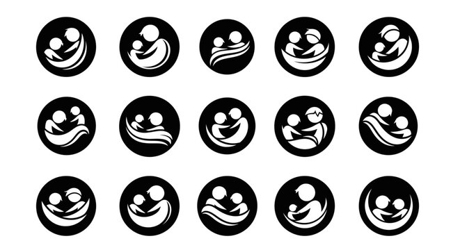 Black and white smiley faces icons.