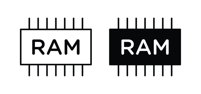 Memory vector icon set black filled and outlined style.
