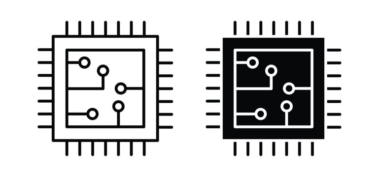 Microchip vector icon set black filled and outlined style.