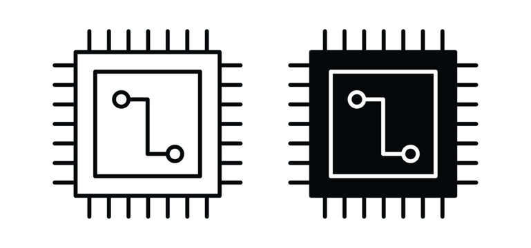 Microchip vector icon set black filled and outlined style.