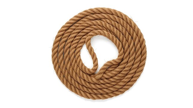 Coiled brown rope isolated on white background
