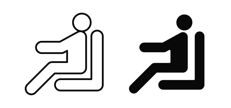 Person seat vector icon set black filled and outlined style.