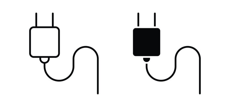 Plug vector icon set black filled and outlined style.